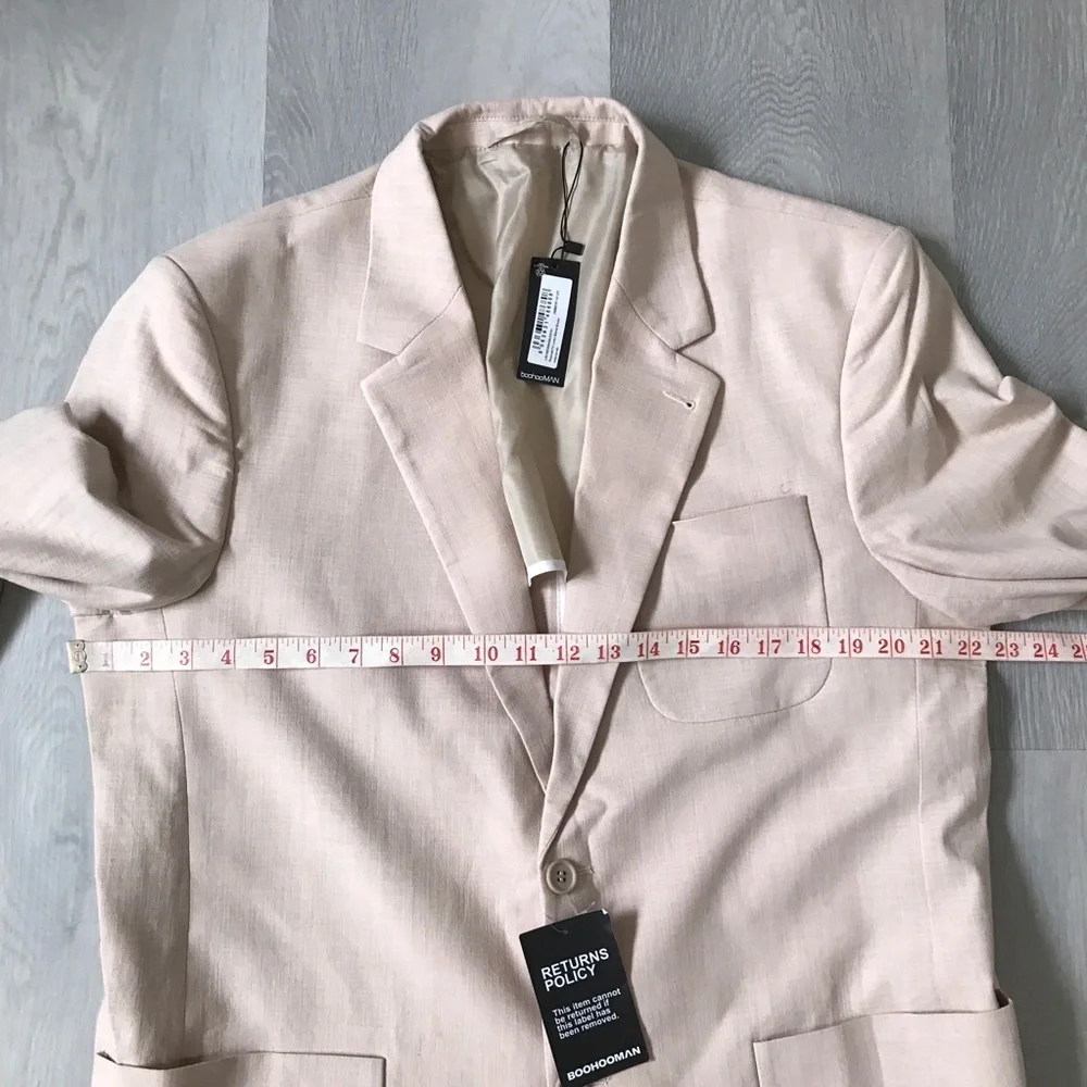 BOOHOO MEN LINEN BLAZER JACKET BEIGE CREAM TWO BUTTON 40
